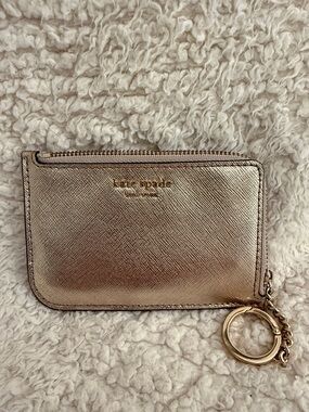 kate spade metallic rose gold card case with keyring